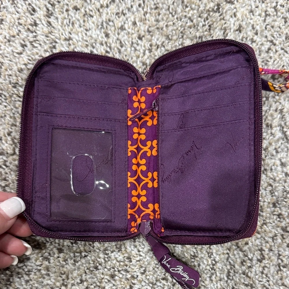 Vera Bradley Patterned Quilted Wristlet Wallet - Purple, Orange, Cream